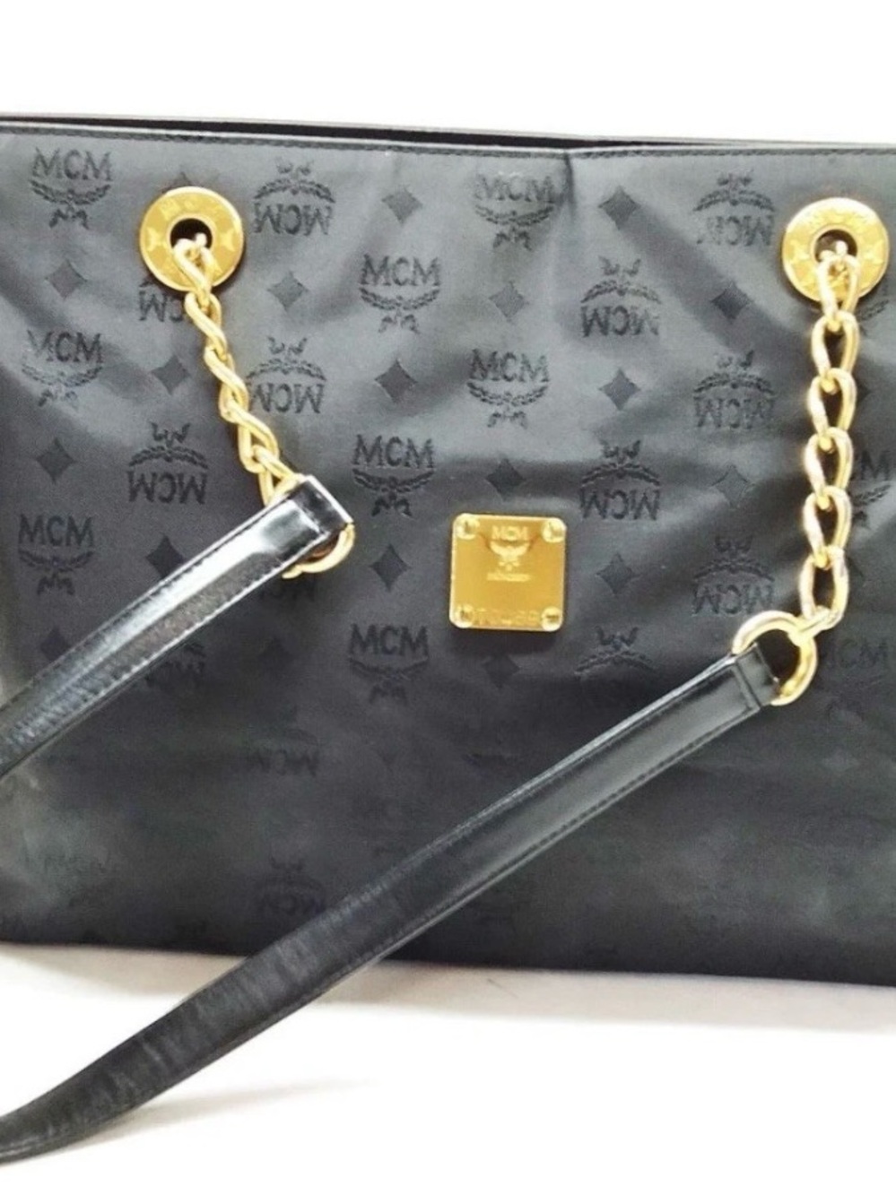 MCM Black Logo Chain-Strap Tote Bag